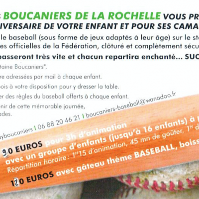 Tarification prestation animation baseball